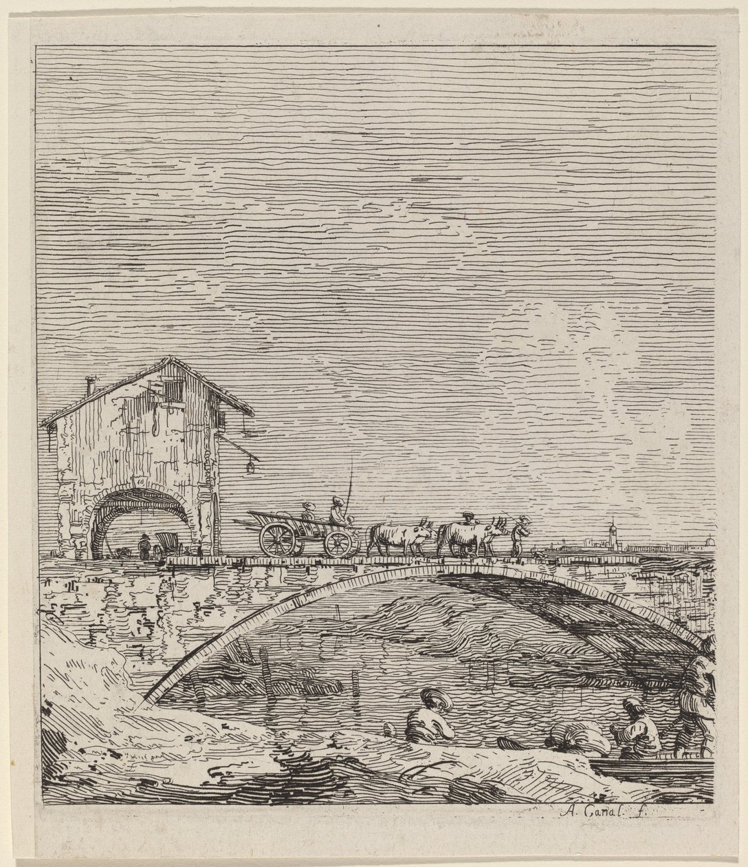 Vognen passerer over en bro af Canaletto