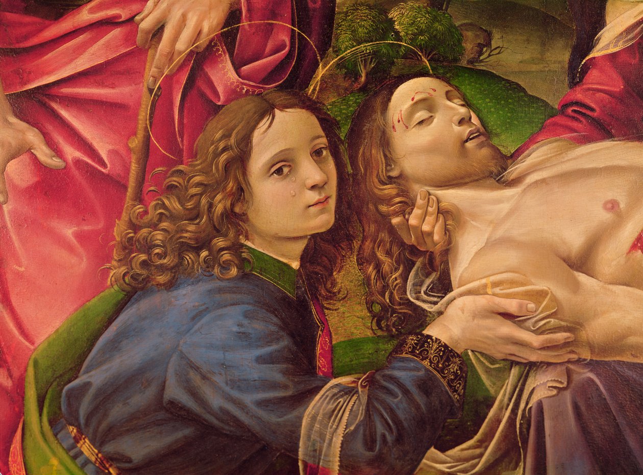The Lamentation of Christ, detalje af Kristi hoved og St. Johannes Døberen (detaljer fra 285192) af Capponi