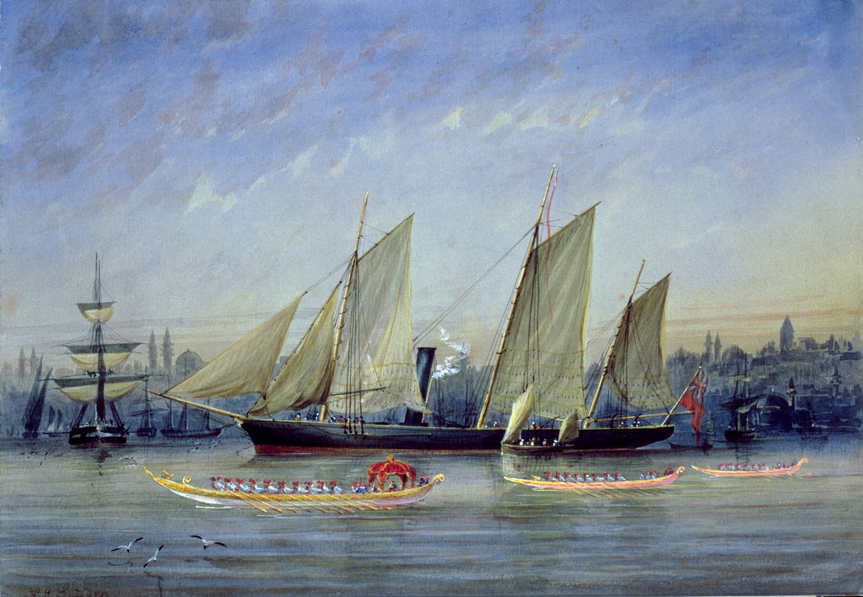 Fartøjer fortøjet i Bosporus (wc på papir) af Capt. Charles A. Lodder