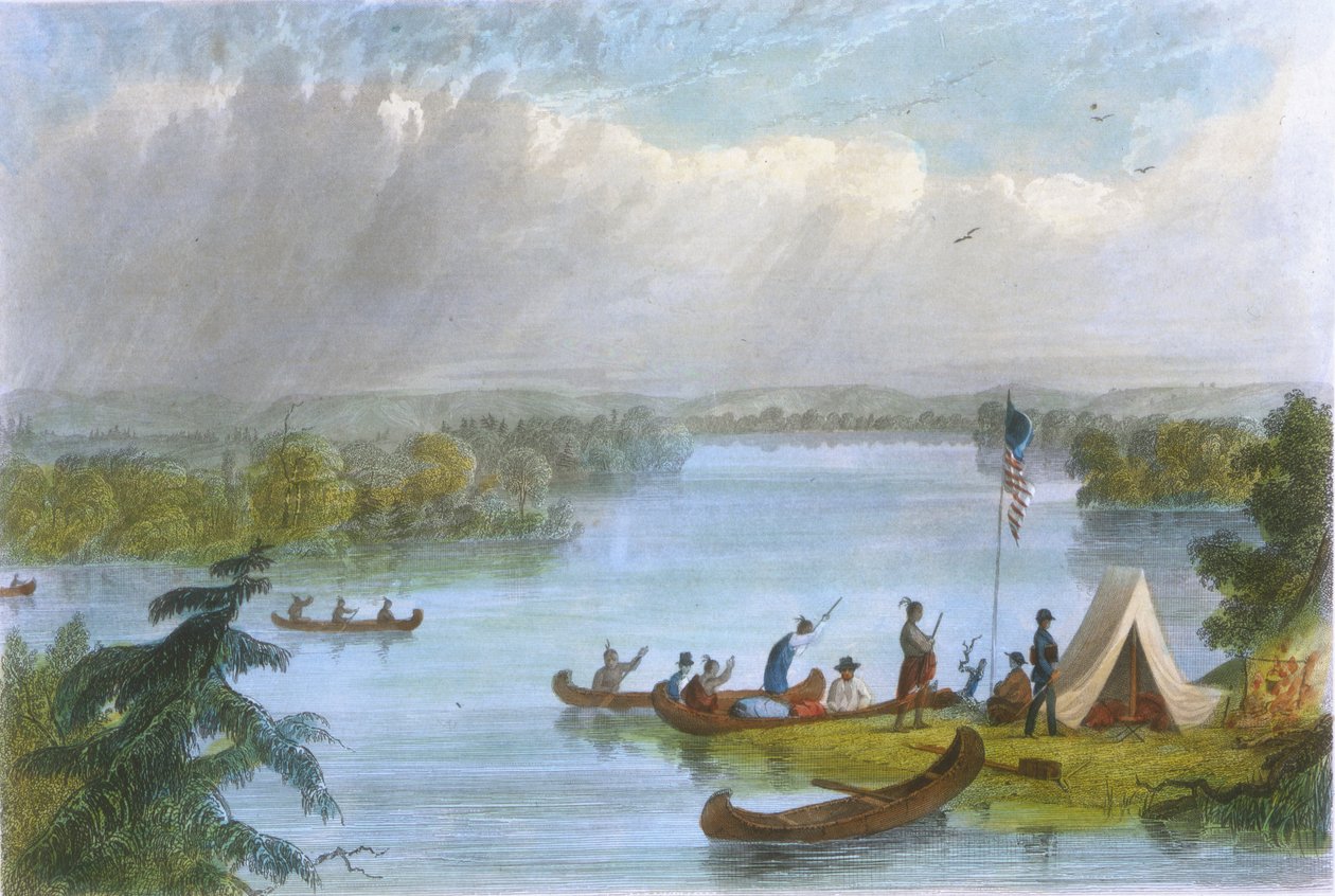 Itasca-søen, 1853 (farve litho) af Captain Seth Eastman