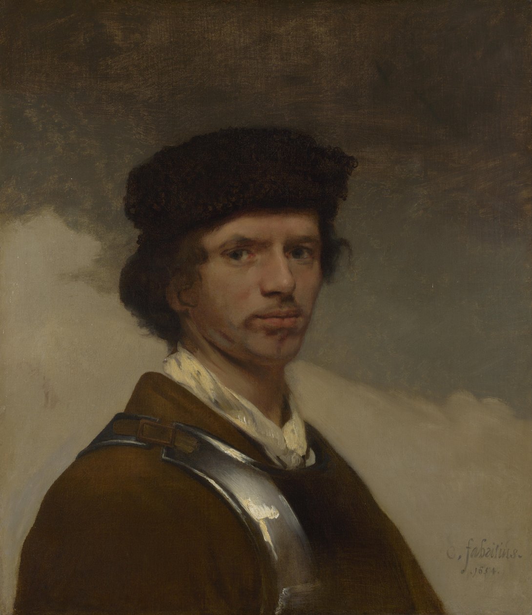 Ung mand med pelshue af Carel Fabritius