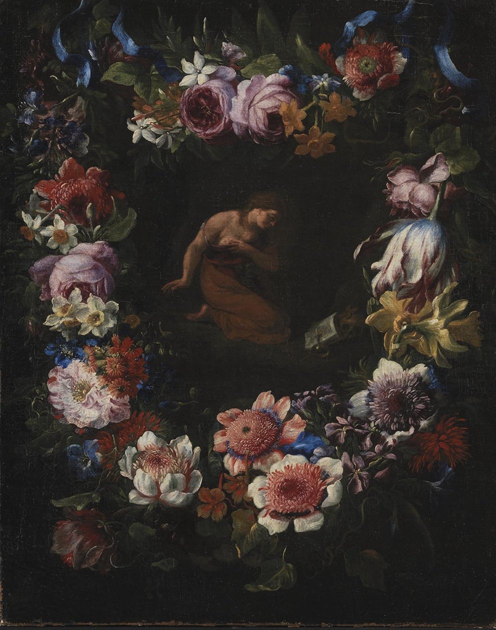 En krans af blomster af Carel de Vogelaer