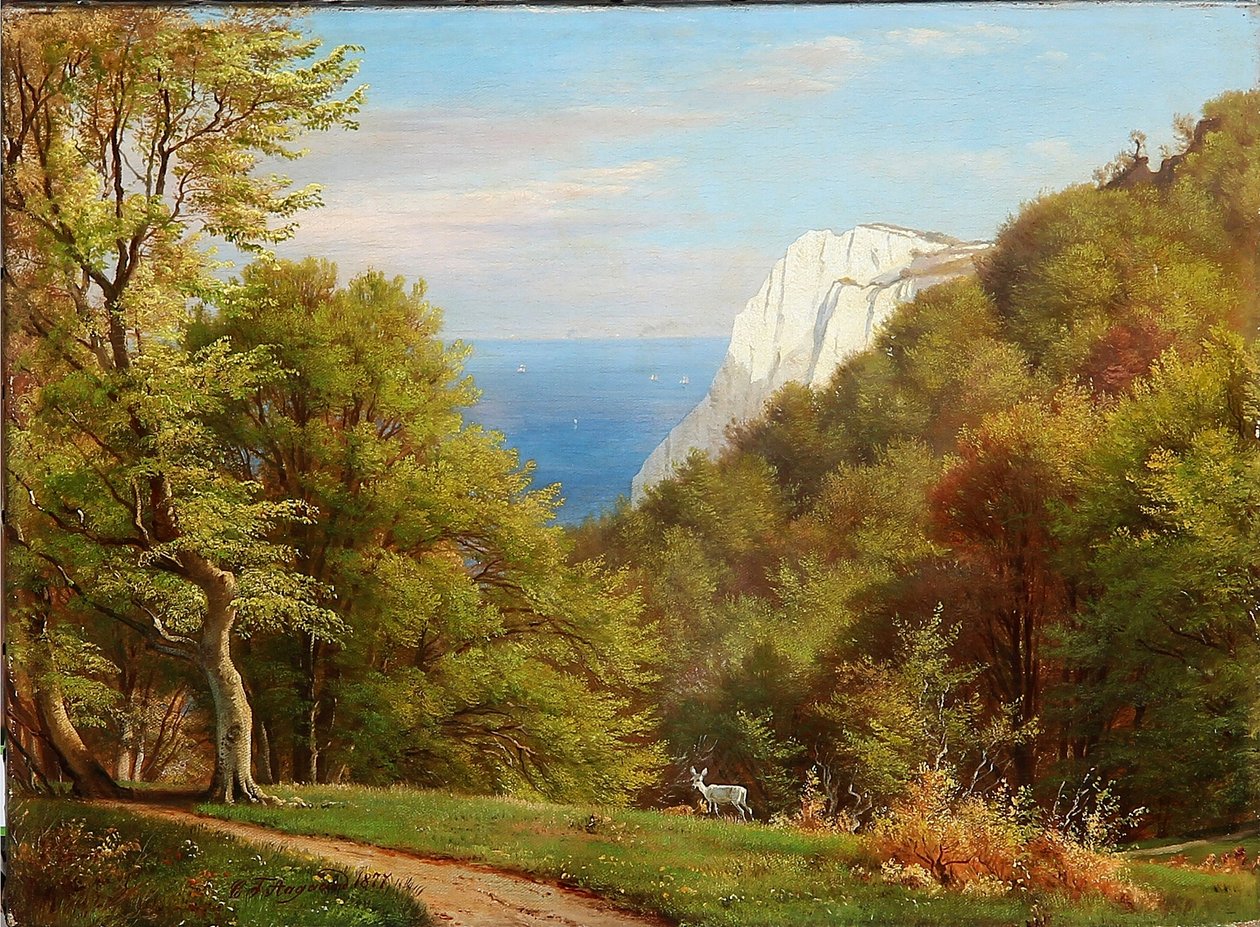 Sommerdag på Møns Klint English: Summer day at Mens Klint, Denmark af Carl Frederick Aagaard