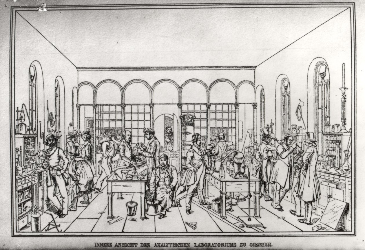 Udsigt over baron Justus von Liebigs (1803-73) kemilaboratorium i Giessen af Carl Friedrich Wilhelm Trautschold
