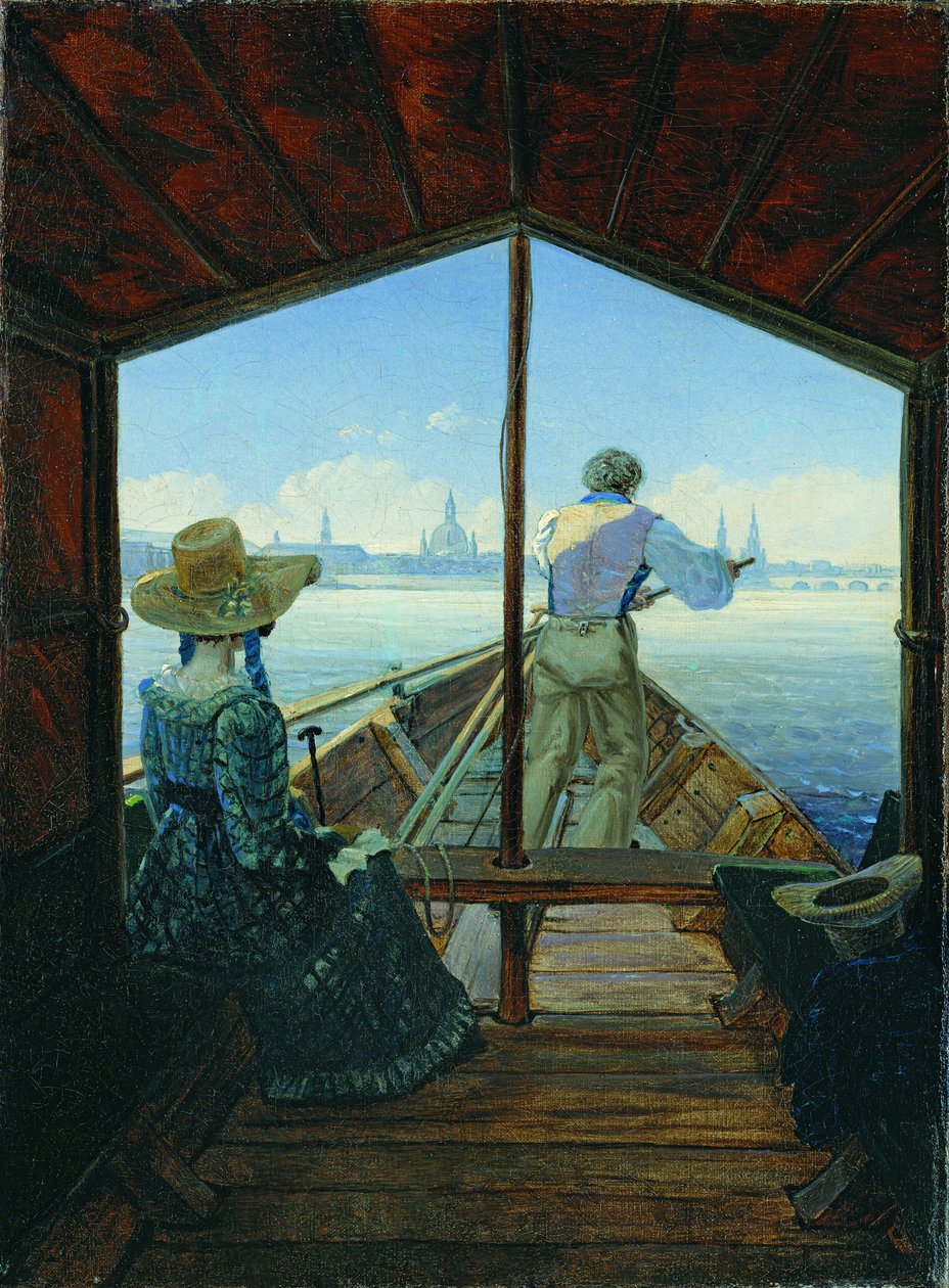 Pramtur på Elben nær Dresden (morgen på Elben) af Carl Gustav Carus