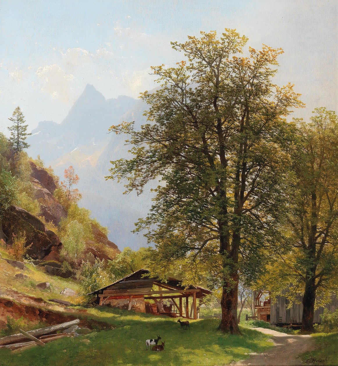 Landskab med gårdbygninger af Carl Hasch