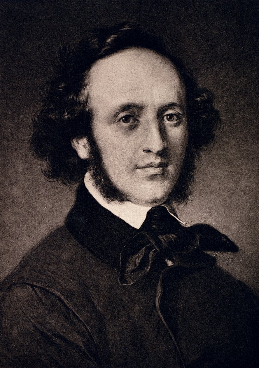 Portræt af Felix Mendelssohn (1809-47) graveret af F. Bruckmann af Carl Jaeger