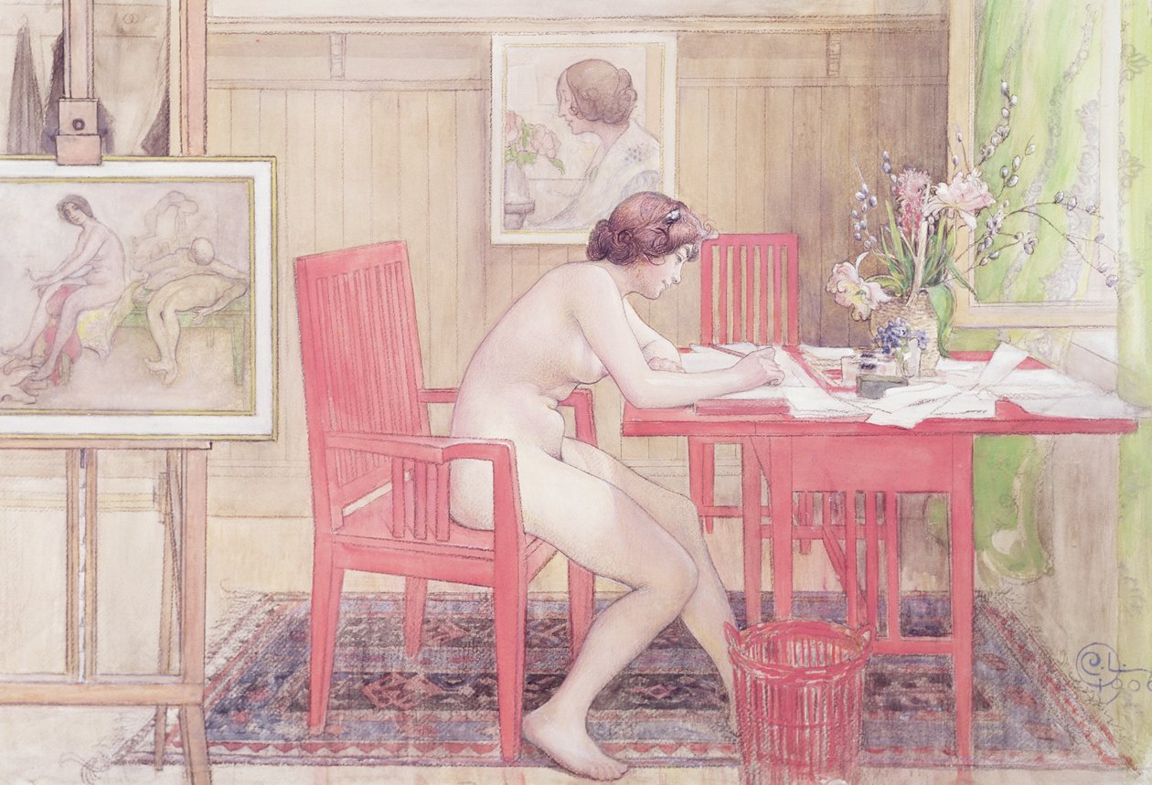 Modelskrivende postkort, 1906 af Carl Larsson