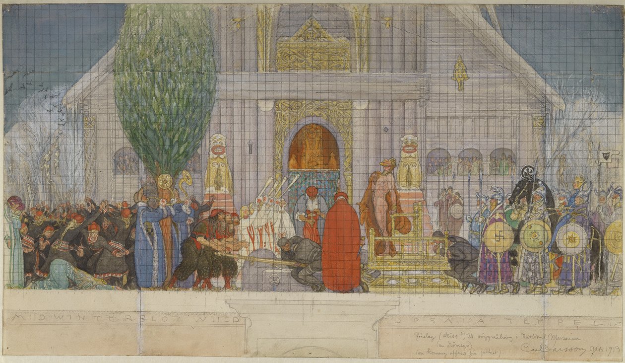 Forberedende Skitse til Midvinteroffer af Carl Larsson