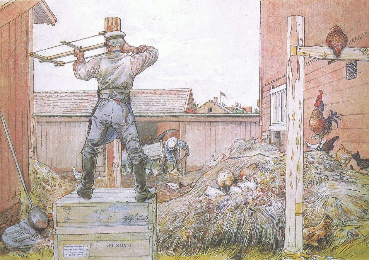 Hanen galede hele tiden, Elfstrøm savede og hamrede af Carl Larsson