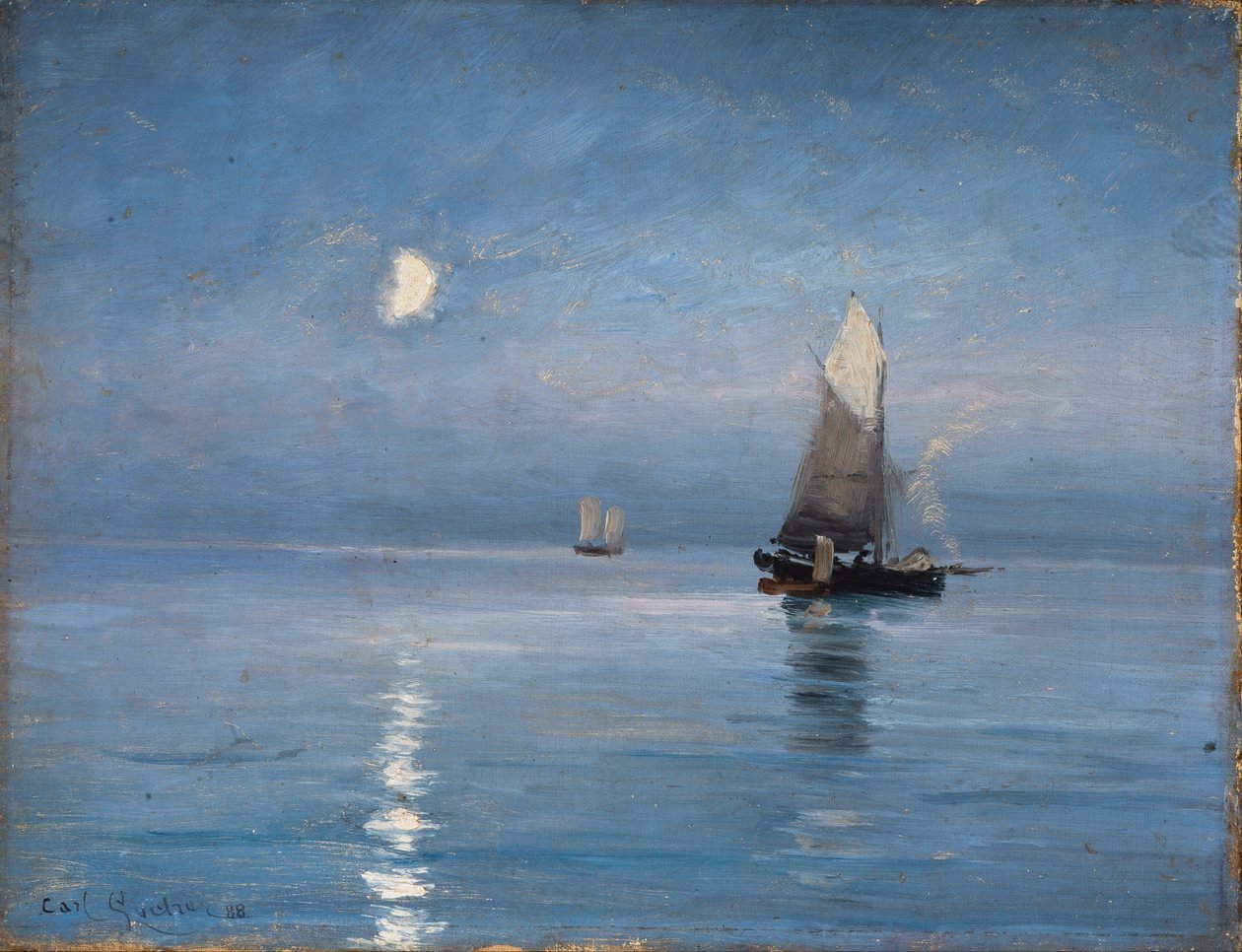 Fiskekuttere i den måneskinnede nat af Carl Ludvig Locher