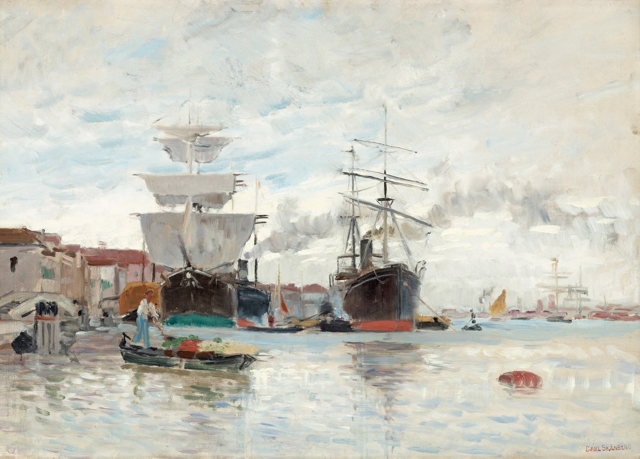 Havnescene fra Venedig af Carl Skånberg
