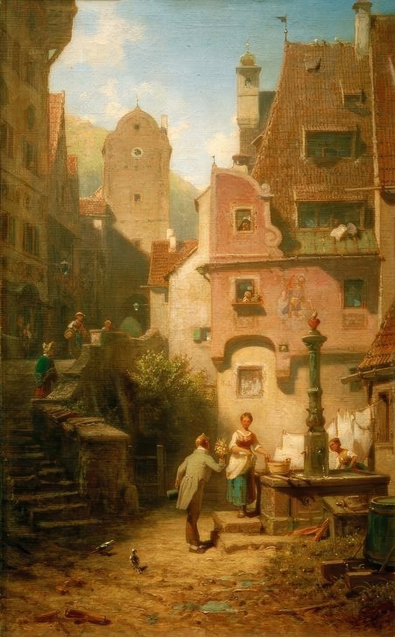 Velvillige afleverer buket blomster (Det evige bryllup) af Carl Spitzweg