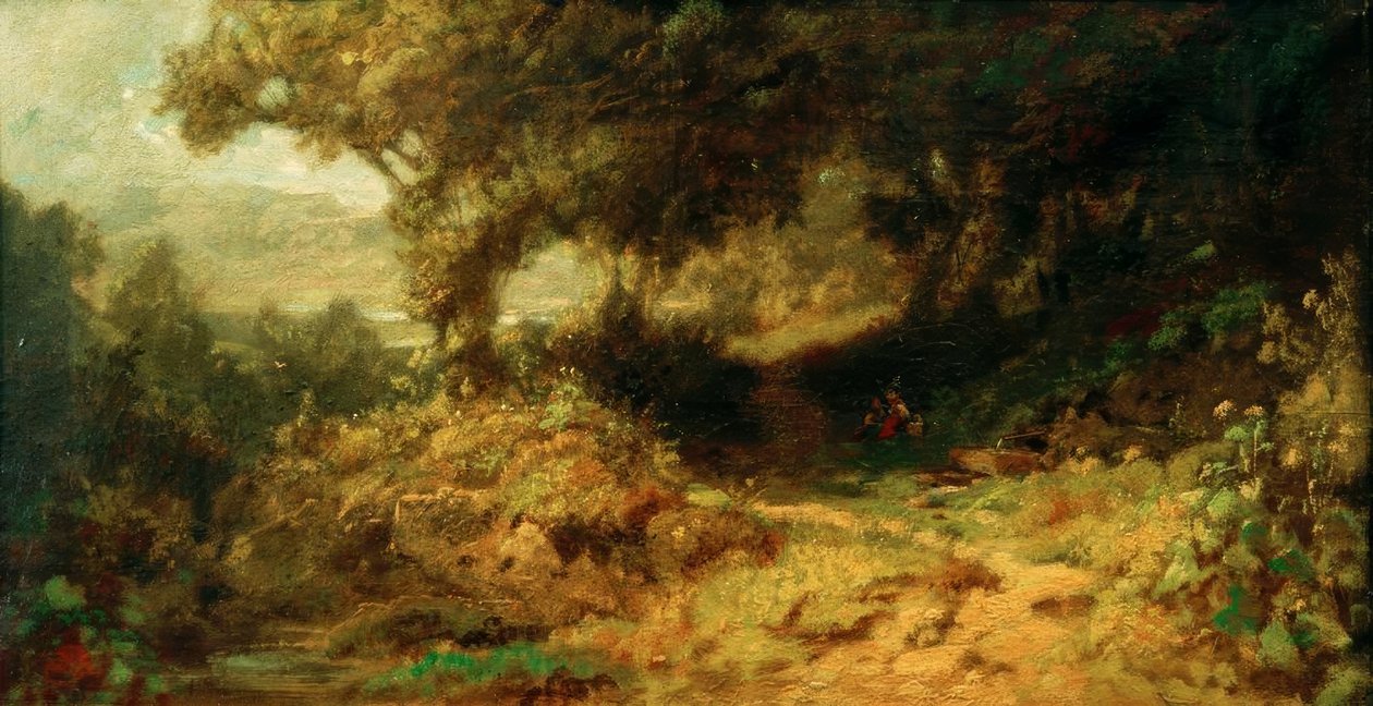 Skovlandskab (børn hviler ved springvandet) af Carl Spitzweg