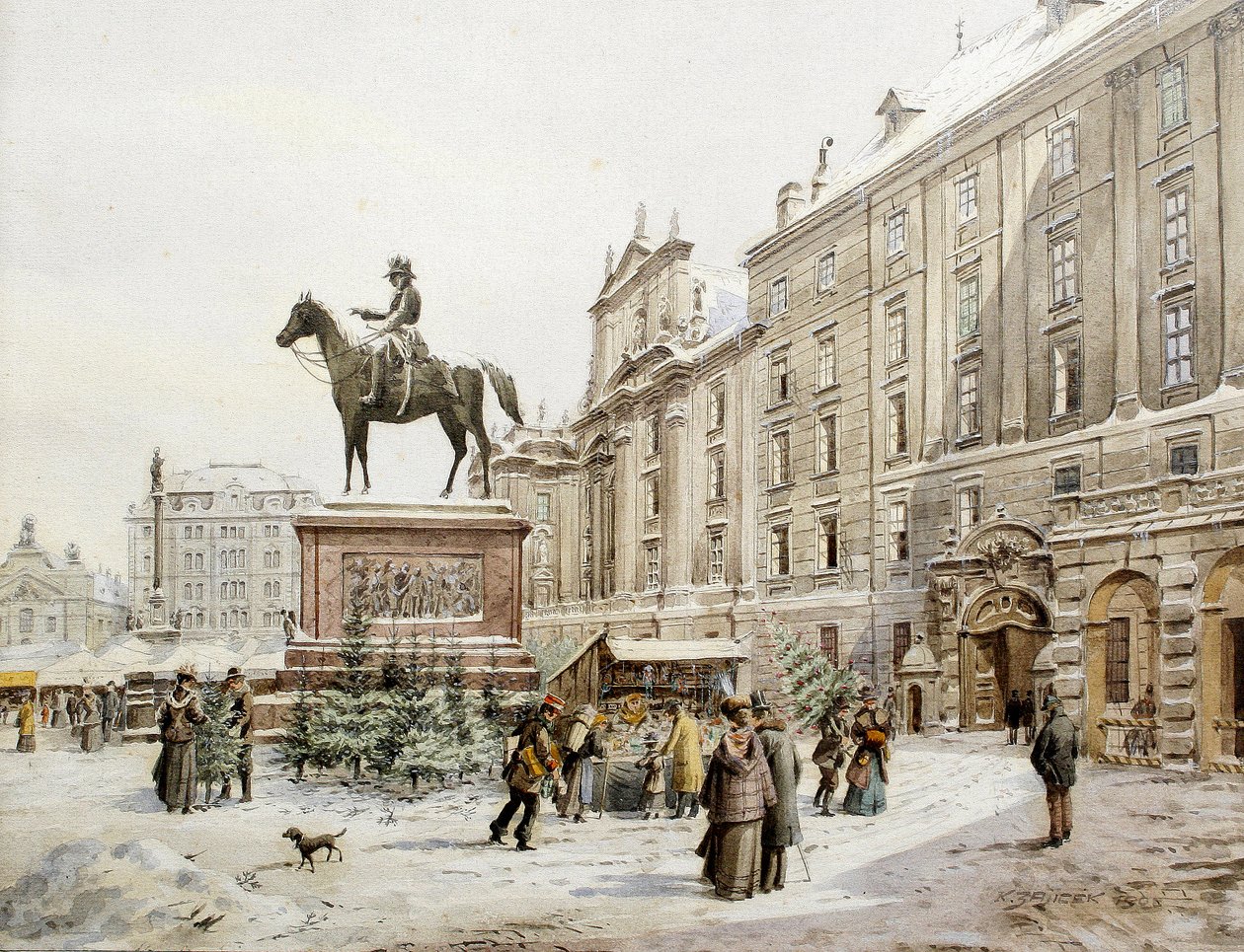Et julemarked i Am Hof Wien. af Carl Wenzel Zajicek