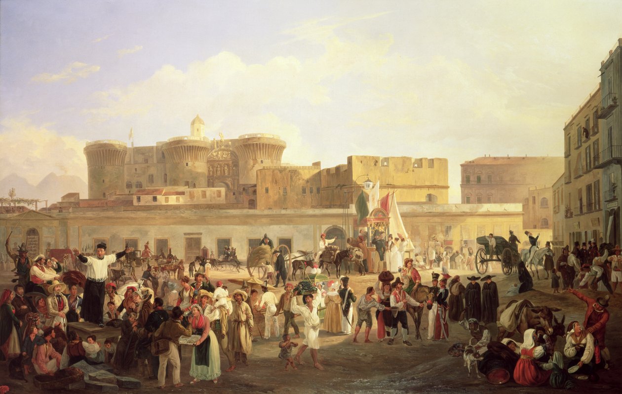 Napolitansk folkeliv ved Largo di Castello, ca. 1850 af Carl Wilhelm Goetzloff