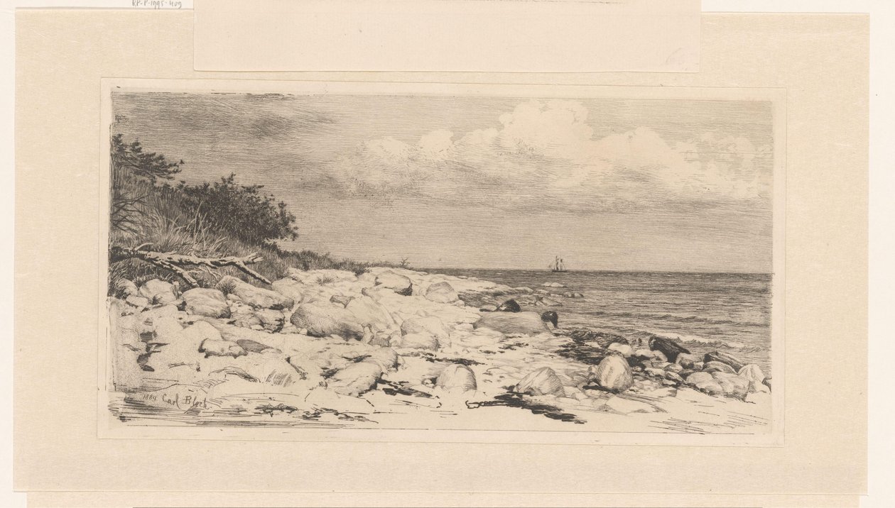 Strand med småsten, ved havet af Carl Bloch