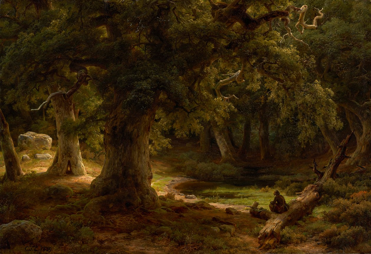 Egeskov med hvilende jæger af Carl Friedrich Lessing