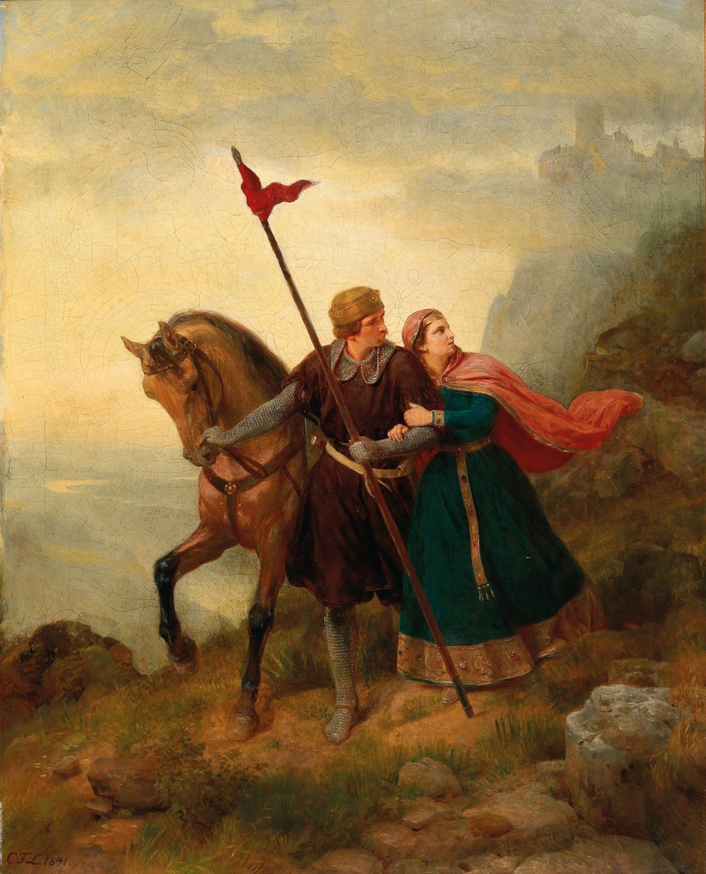 Walther og Hildegund på flugt, 1841. af Carl Friedrich Lessing