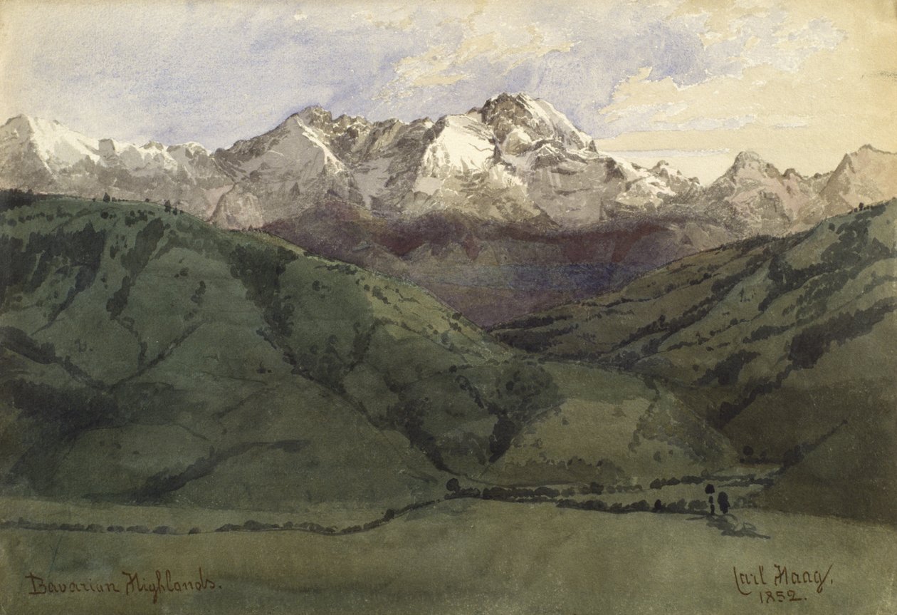 Bavarian Highlands, 1852 (wc på papir) af Carl Haag