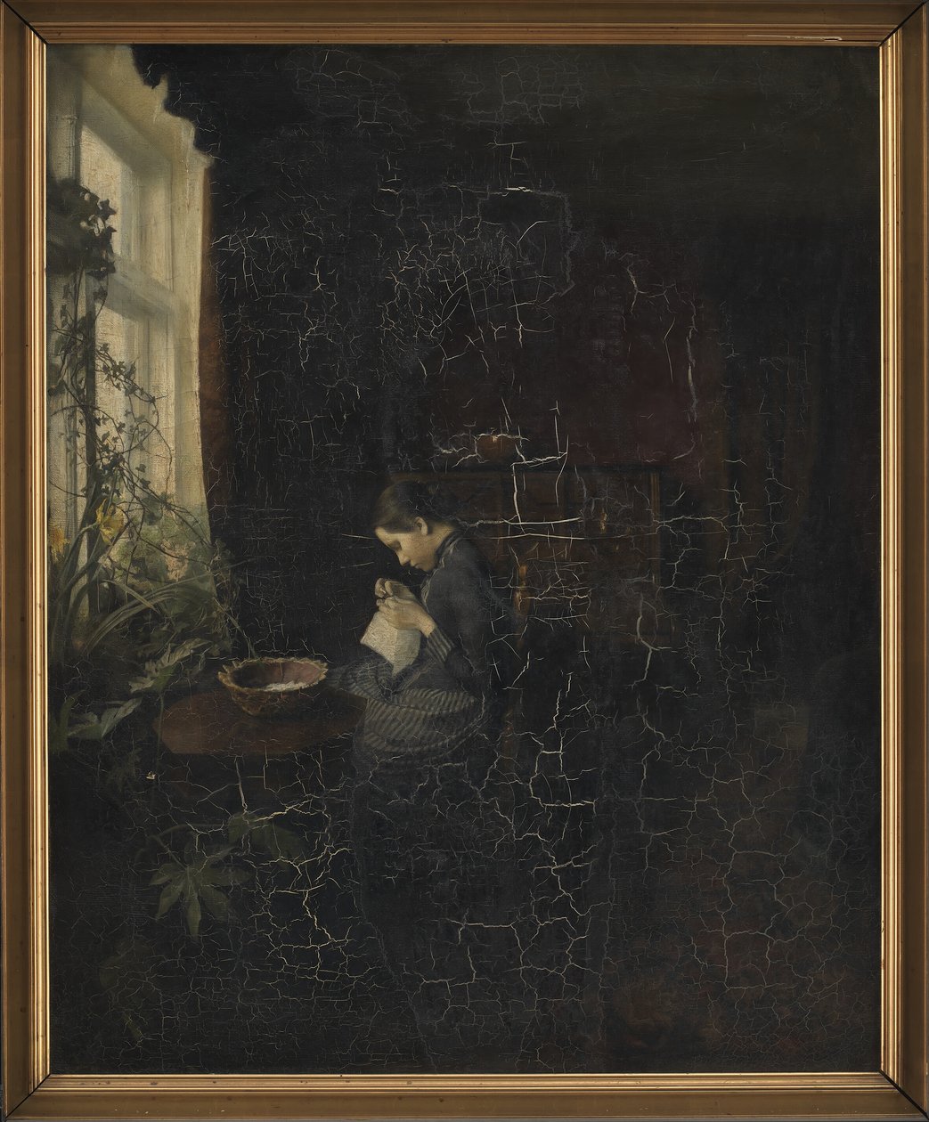 Interiør med en pigesyning af Carl Holsoe