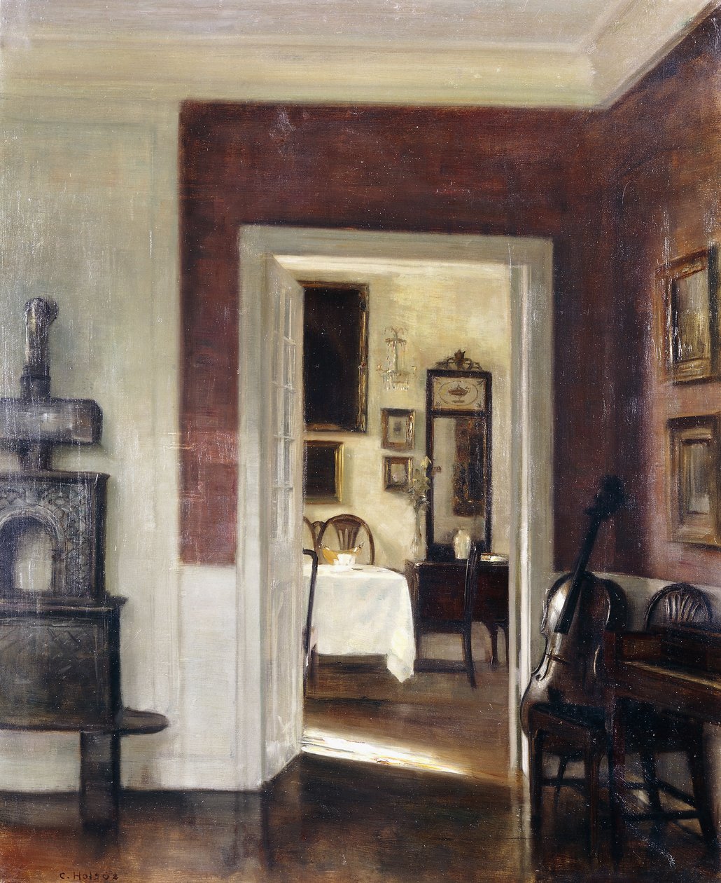 Et interiør med en cello af Carl Holsoe