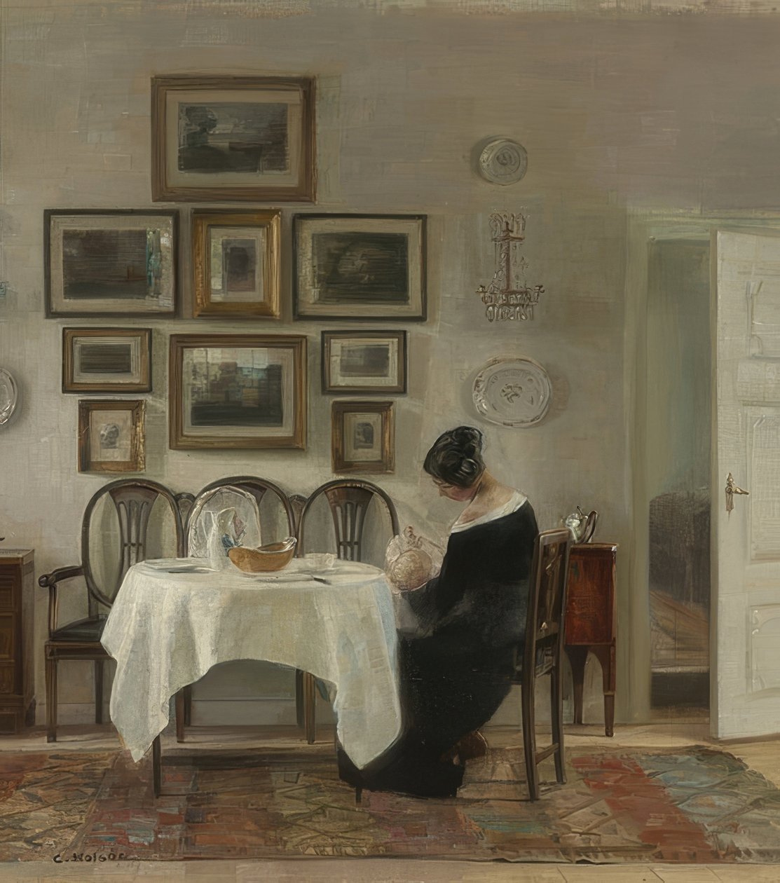 Mor og barn ved bordet af Carl Holsoe
