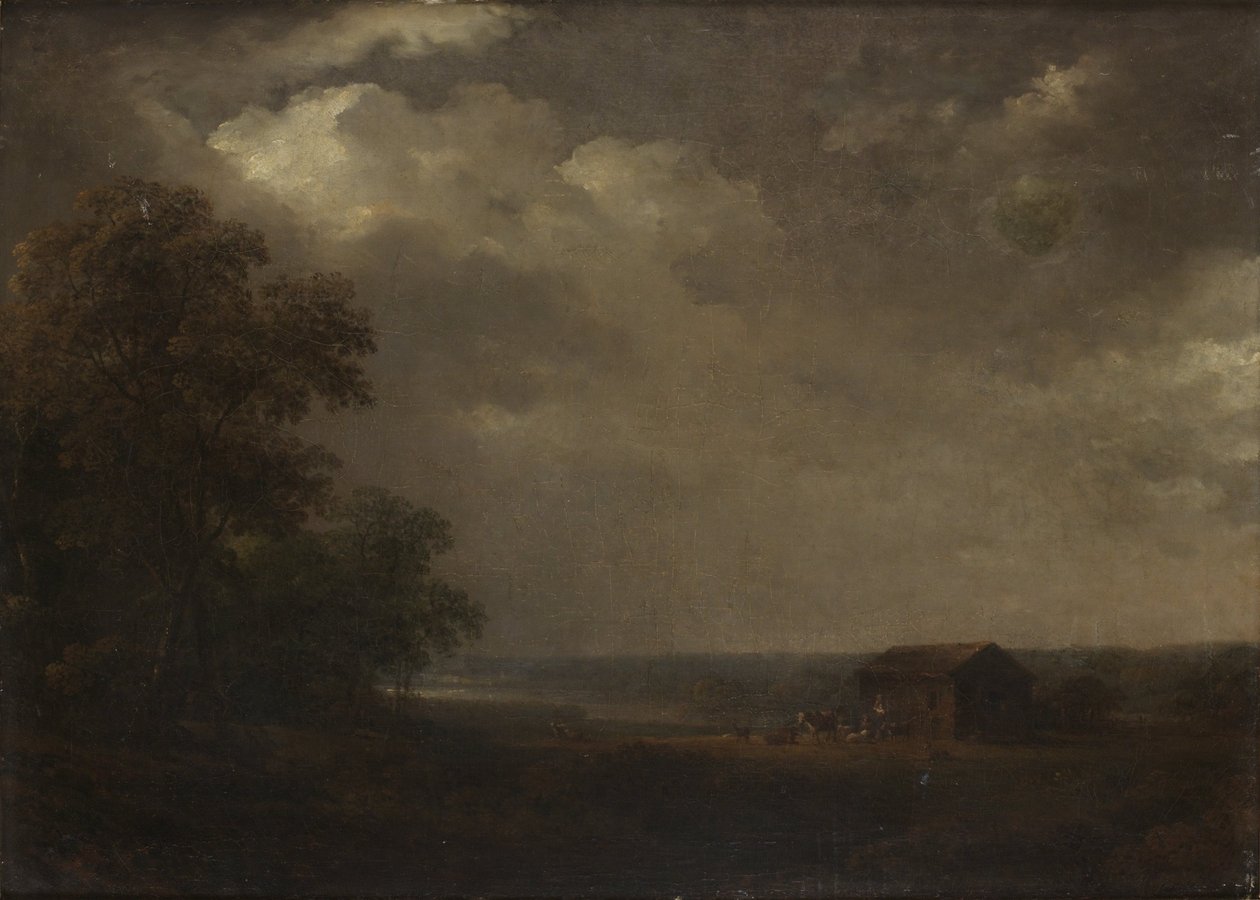 Landskab med huse og kvæg af Carl Johan Fahlcrantz