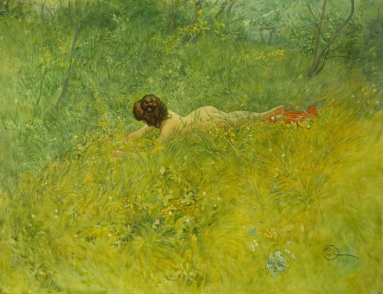 På græsset; I Grongraset, 1902 af Carl Larsson