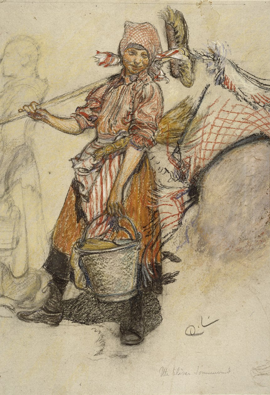 Vaskekone (pastel på papir) af Carl Larsson