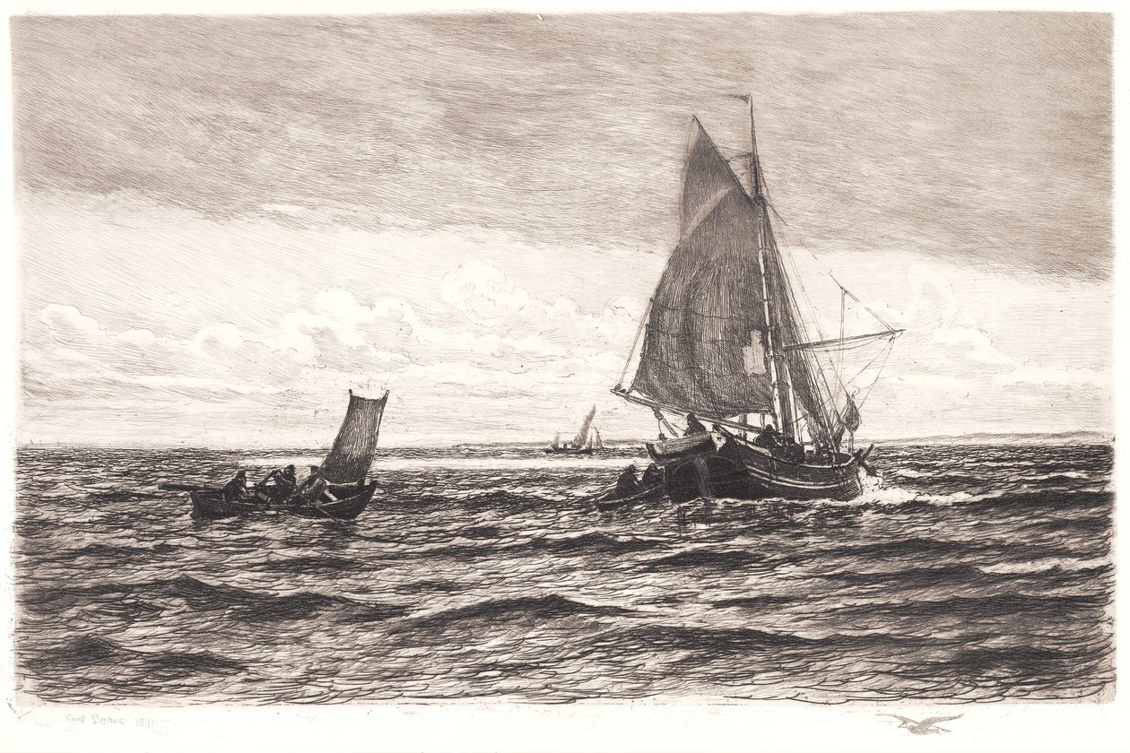 Fiskerkvase og robåde af Carl Locher