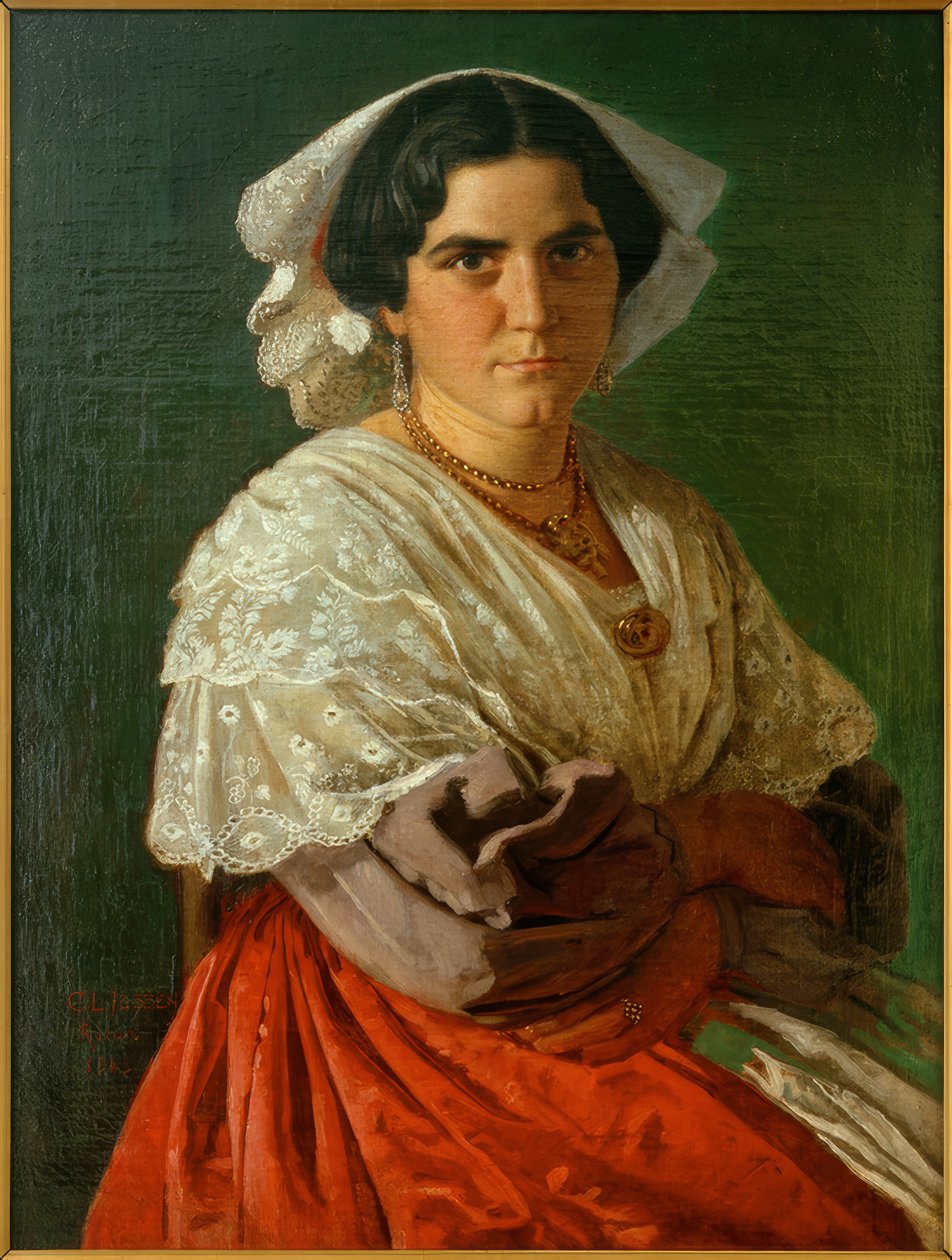 C.L.Jessen, portræt af en italiensk kvinde i nationaldragt af Carl Ludwig Jessen