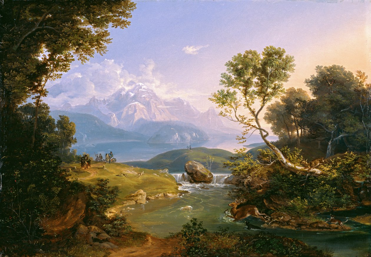 Hjortejagt ved Hintersee nær Berchtesgaden af Carl Rottmann