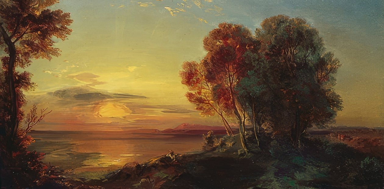 Solnedgang ved søen Starnberg af Carl Rottmann