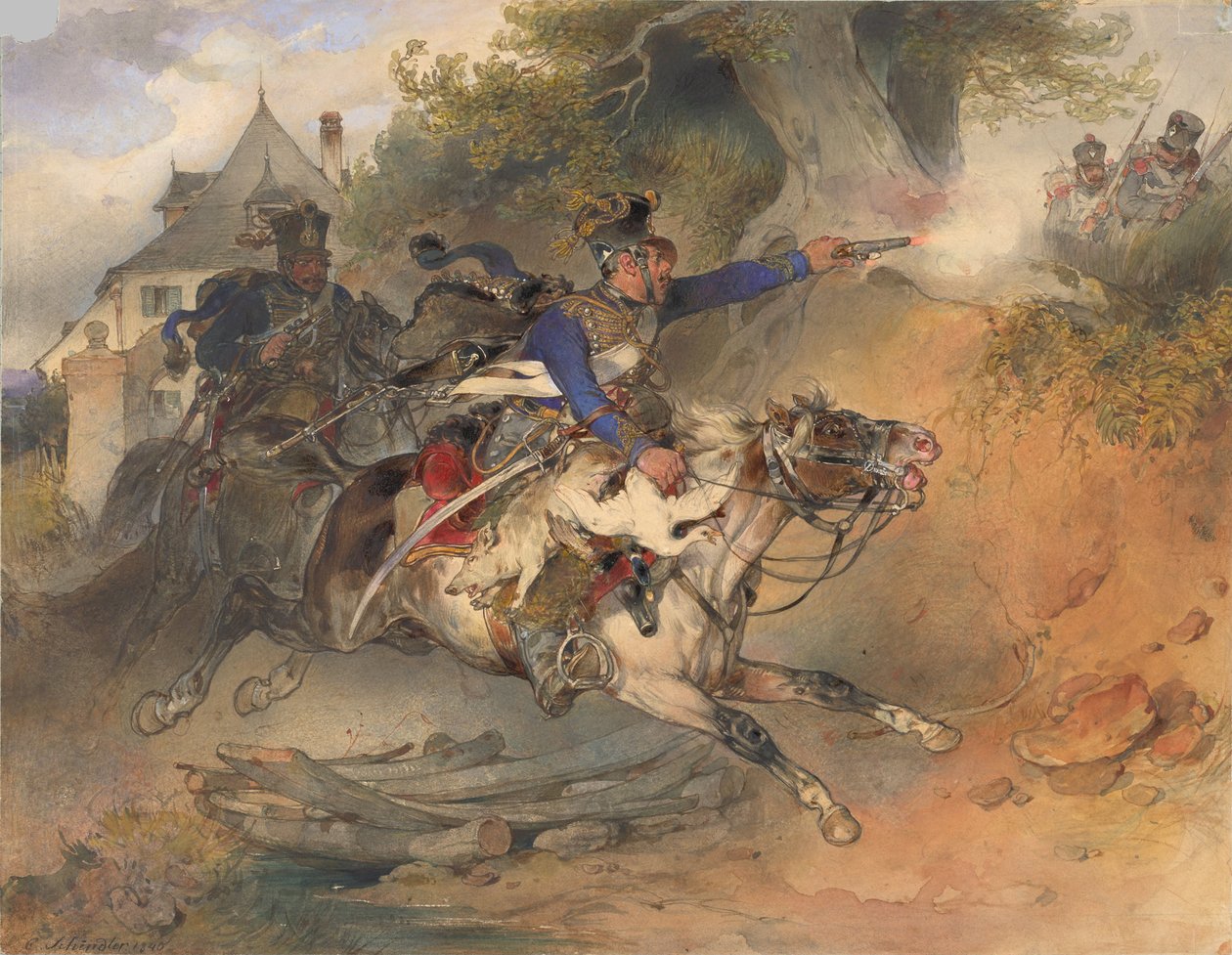 Den fouragerende husar, 1840 af Carl Schindler