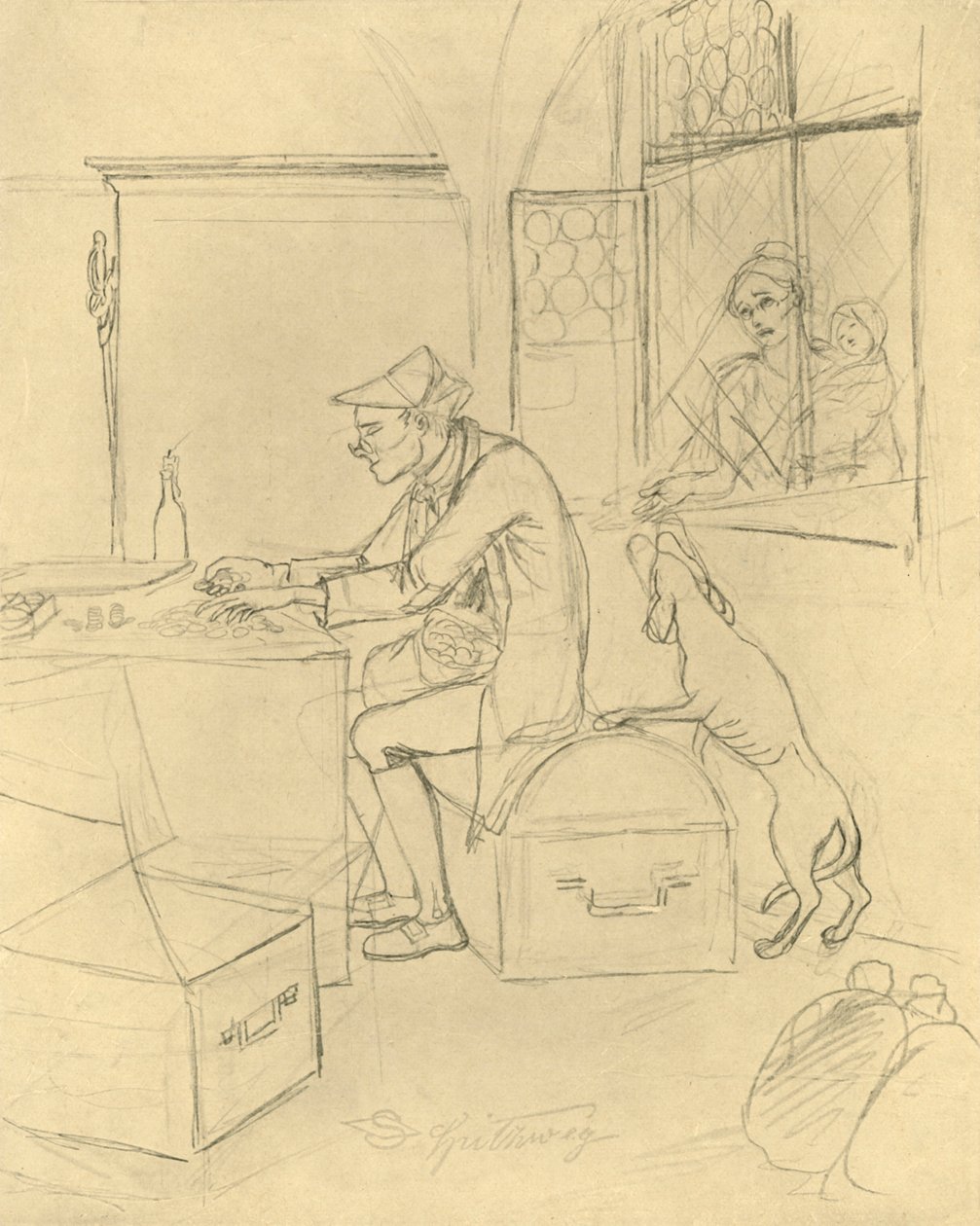 The Miser, midten af ​​slutningen af ​​det 19. århundrede, c1924. af Carl Spitzweg