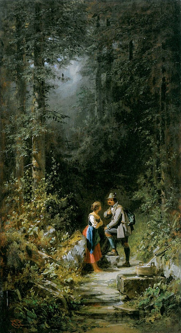 Jæger og mejeri ved skovbrønden af Carl Spitzweg