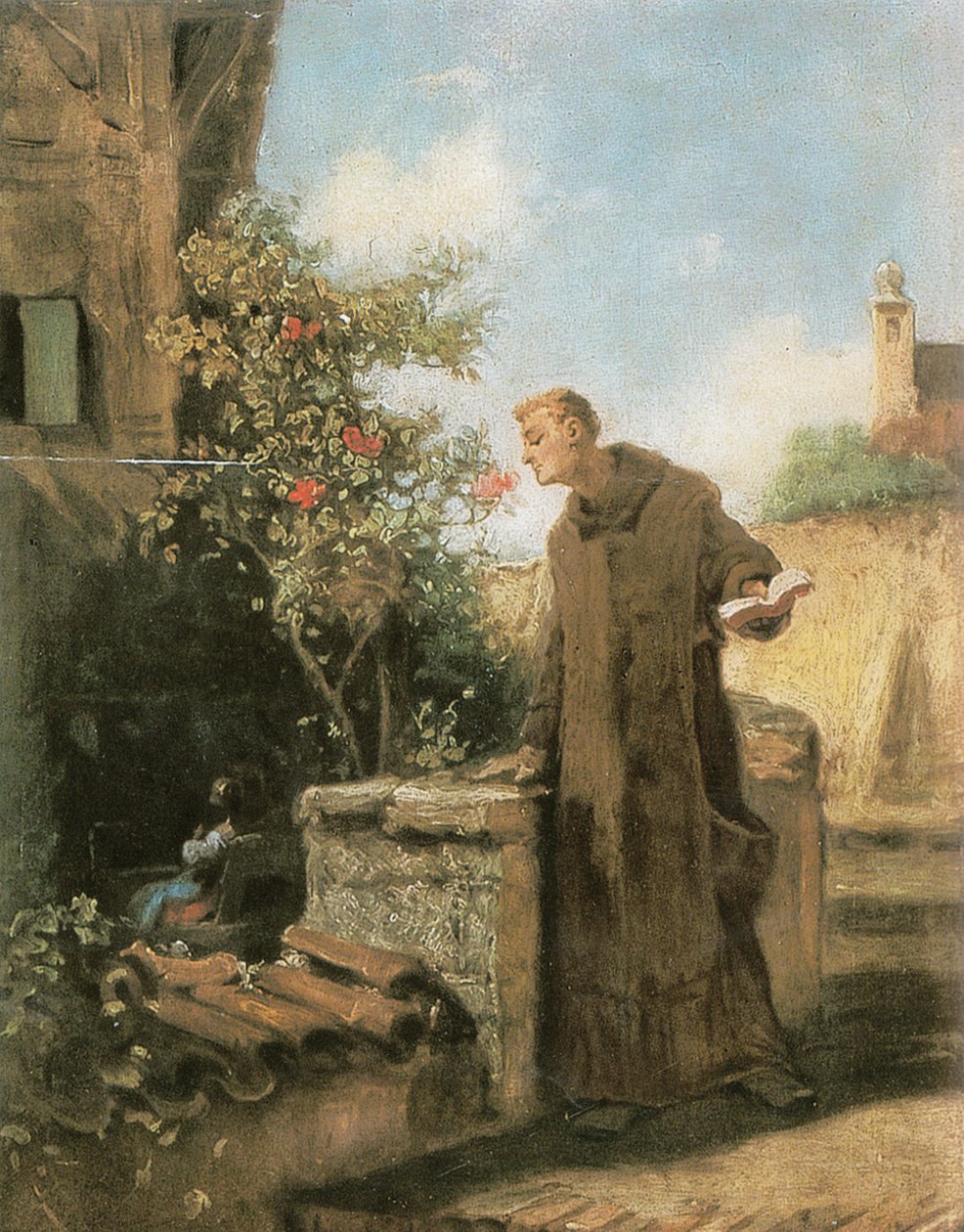 Munk, der lugter af en rose af Carl Spitzweg