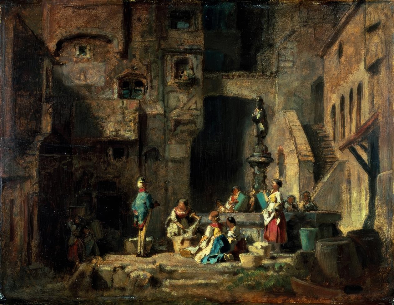 Vaskemaskiner ved brønden af Carl Spitzweg