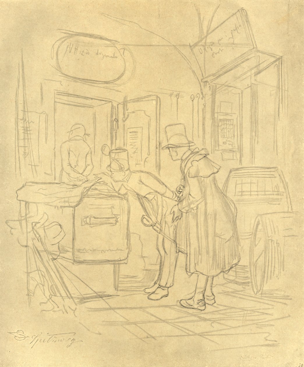 Zollvisitation I, midten af slutningen af det 19. århundrede, c1924. af Carl Spitzweg