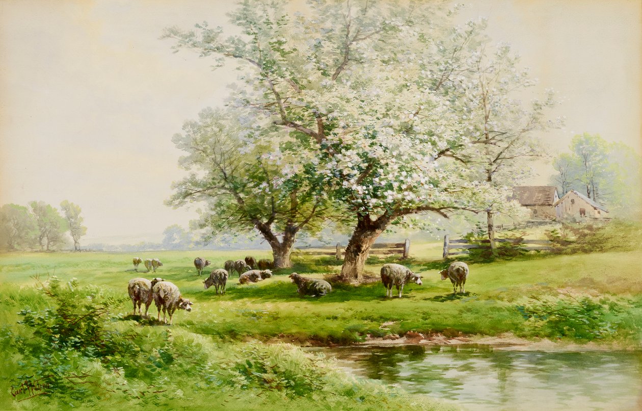 Pastoralt landskab, slutningen af det 19.-begyndelsen af det 20. århundrede. af Carl Weber