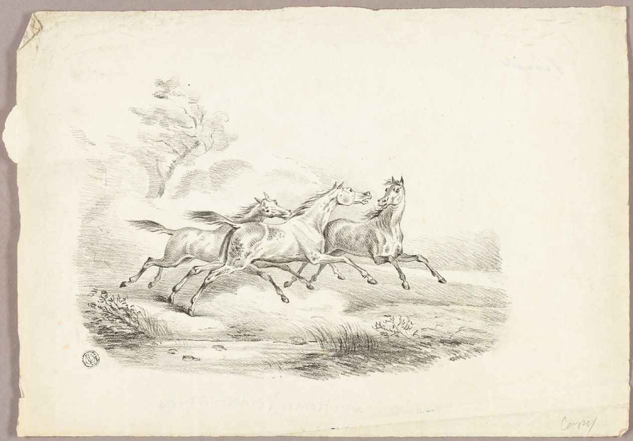 Tre heste løber af Carle Vernet