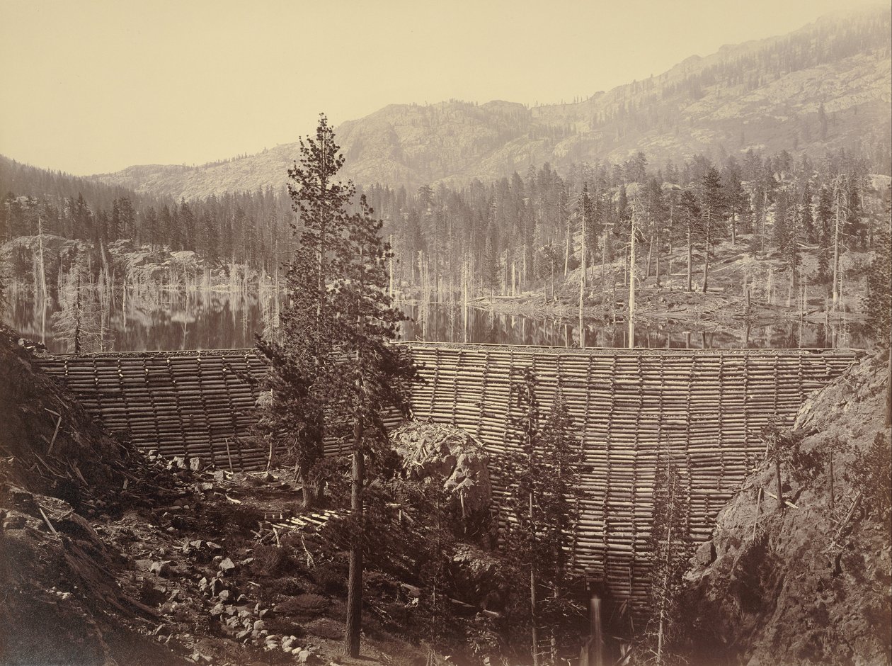 Dam and Lake, Nevada County, Near View af Carleton E. Watkins