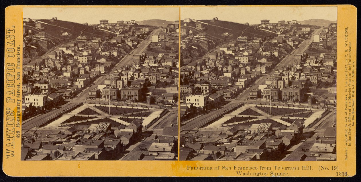 Panorama af San Francisco fra Telegraph Hill, Washington Square af Carleton E. Watkins