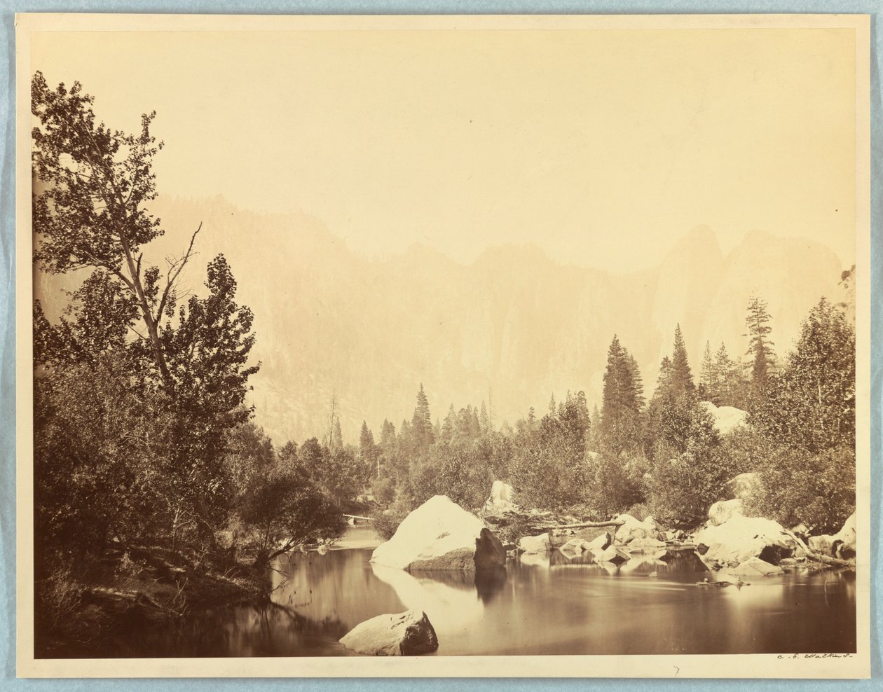 Udsigt over Merced-floden, Yosemite af Carleton E. Watkins