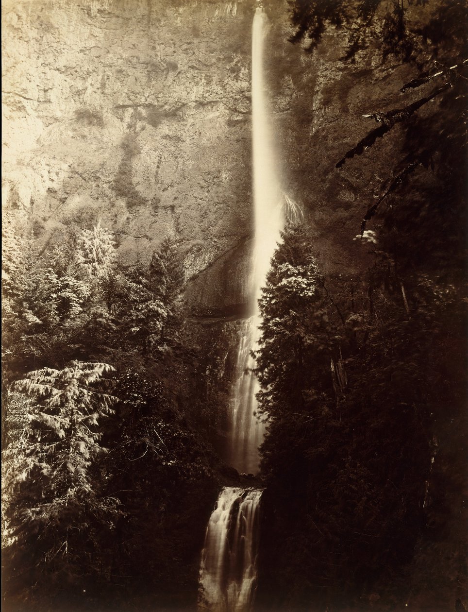 Multnomah Falls Cascade, Columbia River, 1867. af Carleton Emmons Watkins