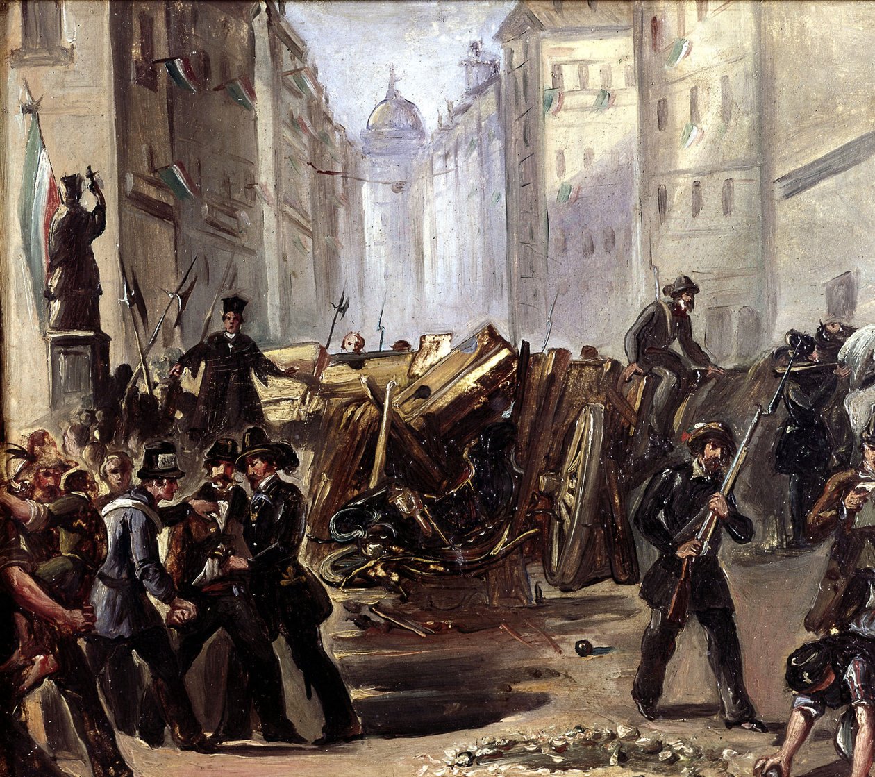 Gadekamp og barrikade i Rom på tidspunktet for Risorgimento, 1870 af Carlo Ademollo
