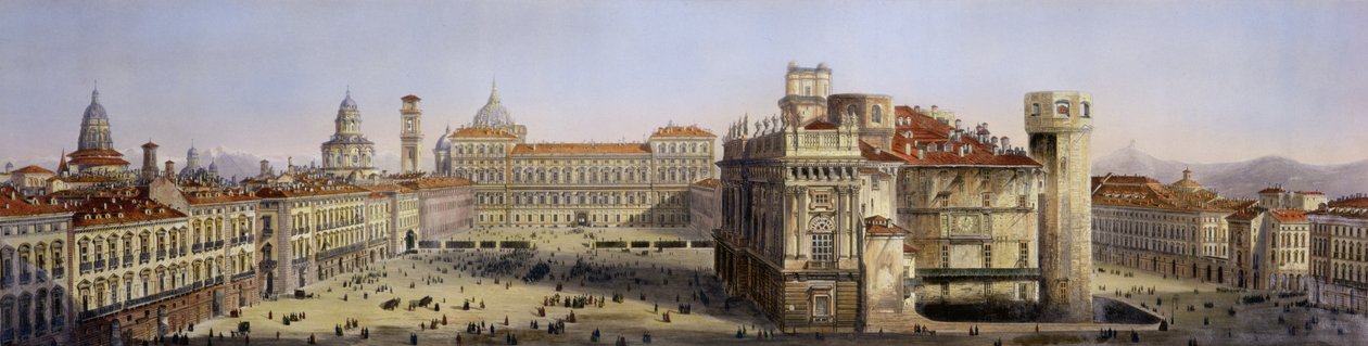 Piazza Castello, Torino, graveret af F. Citterio af Carlo Bossoli