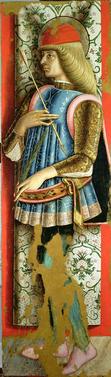 Sankt Sebastian, højre panel i den anden triptychon af Valle Castellamo (tempera på panel) af Carlo Crivelli