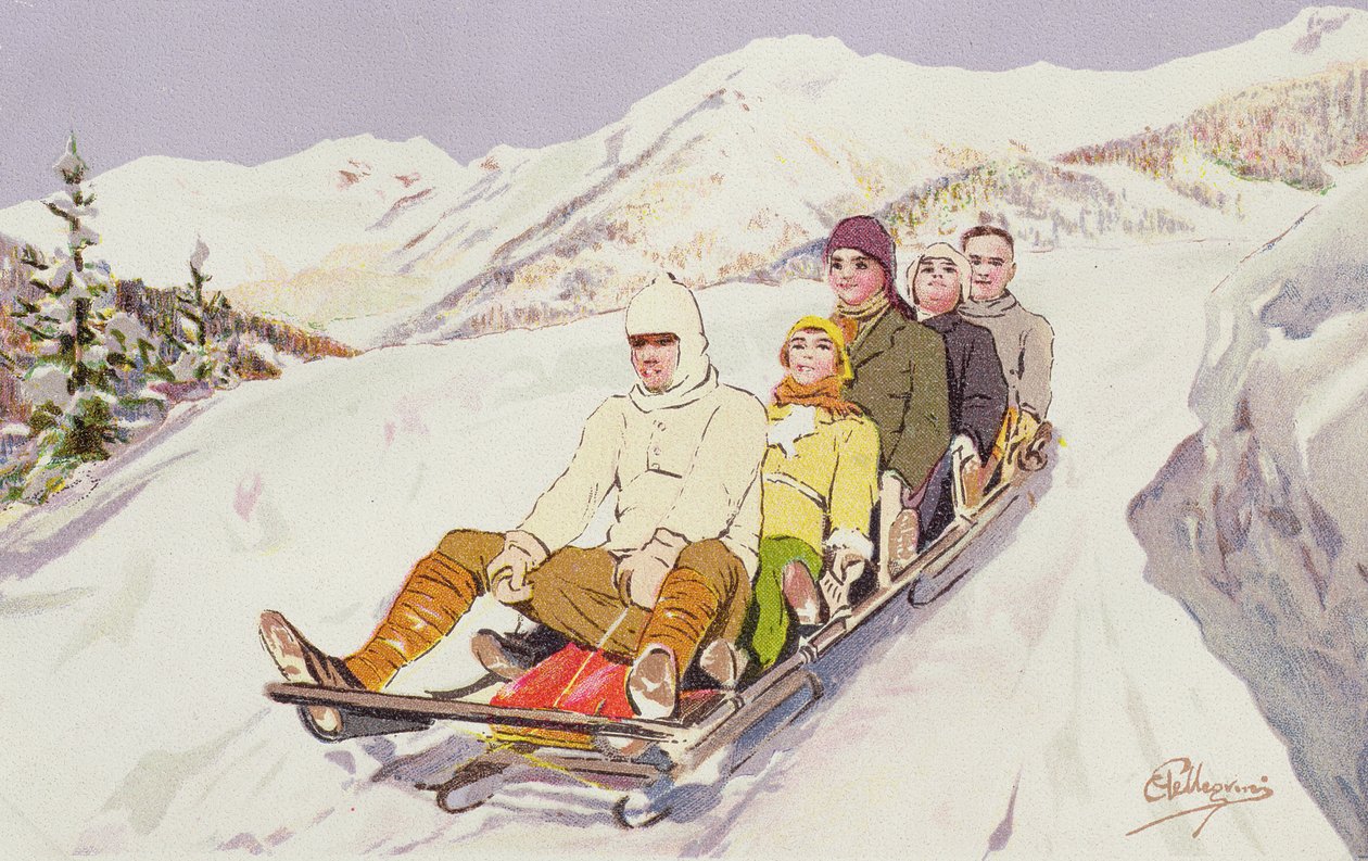 Kælkevogne i Davos, Schweiz af Carlo Pellegrini